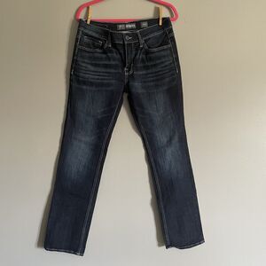 BKE Buckle Jeans Carter Mens 32R Blue Straight Distressed Faded